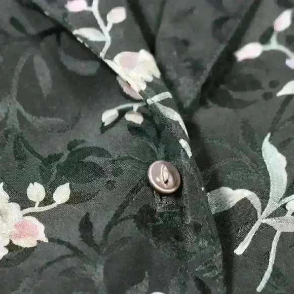 JONES NEW YORK Vintage 90s Pure Silk Kimono Style Crop Floral Button Top Large - Picture 5 of 10